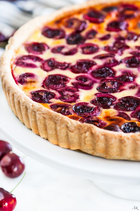 Cherry Custard Tart - Aberdeen's Kitchen Cherry Custard, Dessert Tarts, Custard Tarts Recipe, Custard Tart, Cherry Recipes, Sweet Pie, Cherry Tart, Sweet Tarts, Tart Recipes