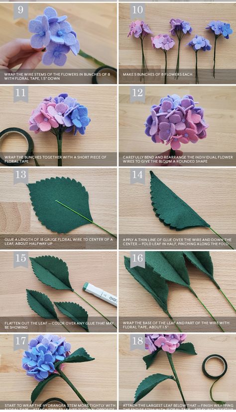 Felt Orchids Diy, Felt Hydrangea Diy, Felt Wildflowers Diy, Felt Flowers Summer, Cherry Blossom Felt Flowers, Felt Hydrangea, Felt Flower Tutorial, Diy Hair Accessories Ribbon, Felt Flowers Diy