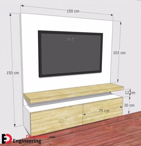 TV Unit Dimensions And Size Guide - Engineering Discoveries Tv Stand Modern Design, Tv Kastenwanden, Deco Tv, Tv Fal, Tv Wall Cabinets, Tv Unit Furniture Design, Tv Stand Designs, Tv Unit Furniture, Tv Cabinet Design