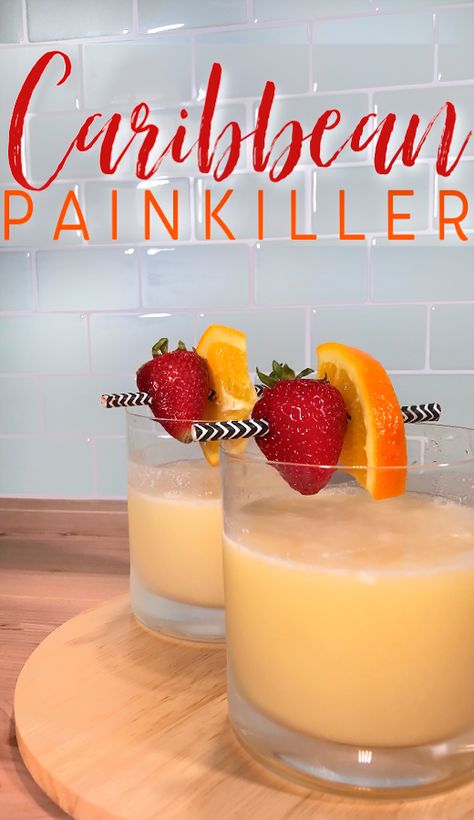 Caribbean Drinks Alcohol, Carribean Drinks Cocktails, Pain Killer Drink Recipe, Carribean Drinks, Refreshing Summer Drinks Alcohol, Pain Killer Cocktail, Fun Alcoholic Drinks, Fun Cocktail Recipes, Painkiller Drink