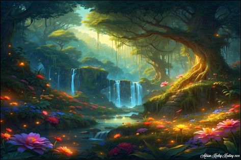 The dense undergrowth of the fantasy jungle enveloped everything in a veil of secrecy and wonder. Vibrant, iridescent flowers bloomed in a riot of col... -  #AI_Art #Leonardo.ai Fantasy Jungle Art, Jungle Fantasy Art, Iridescent Flowers, Landscape Jungle, Fantasy Jungle, Magical Jungle, Jungle Art, Jungle Adventure, Curious Creatures