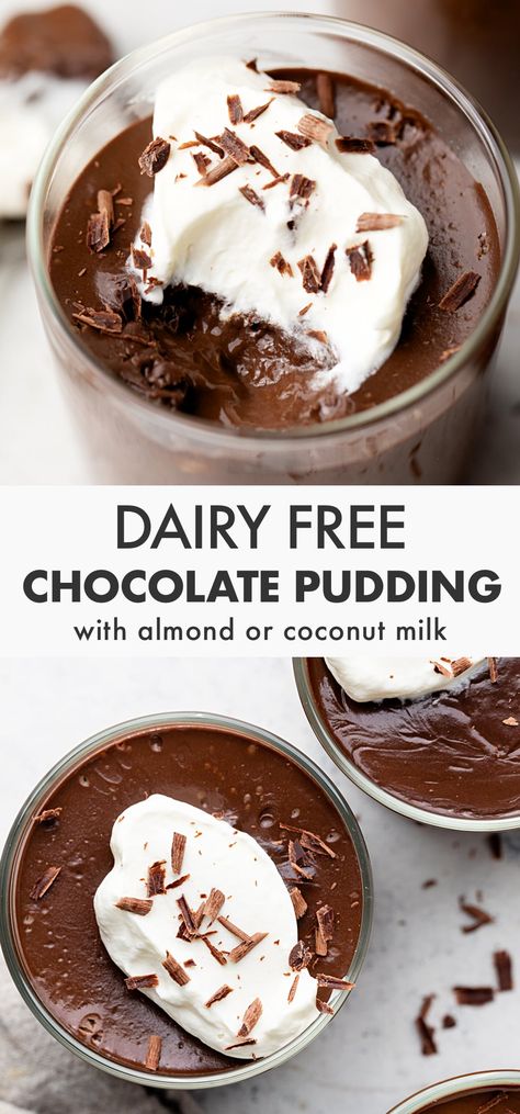 Dairy Free Chocolate Pudding with Almond Milk Pudding Made With Almond Milk, Dairy Free Chocolate Pudding, Pudding With Almond Milk, Dairy Free Pudding, Chocolate Pudding Recipes, Homemade Pudding, Dairy Free Dessert, Dairy Free Milk, Dairy Free Chocolate