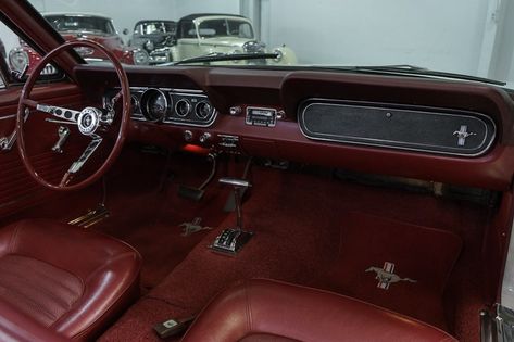 Ford Mustang Convertible 1967, 1966 Cherry Red Mustang, Old Convertible Cars, Mustang Red Interior, Mustang Vintage, Cherry Red Mustang, 1967 Mustang Convertible, Burgundy Car, Mustang 1966