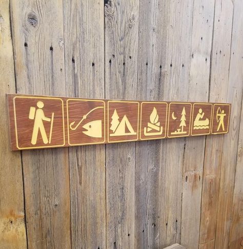 Camping Signs Diy, Old West Decor, Camping Icons, Lodge Homes, Ski Decor, Cabin Signs, Ranch Decor, Rustic Wood Sign, Camping Signs