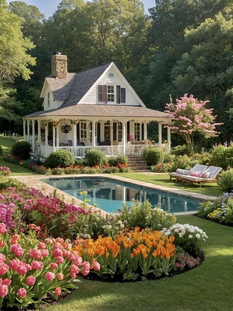 Fairytale Cottage Exterior, House With Garden, Storybook House, Creative Garden Decor, Wraparound Porch, Homestead House, Fairytale House, Cottage Decor Living Room, Countryside Cottage