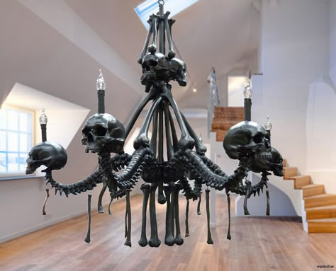 Skull Chandelier, Gothic Home Interior, Sedlec Ossuary, Victorian Gothic Decor, Gothic Chandelier, Goth Houses, Rock Room, Gothic Decor Bedroom, Goth House