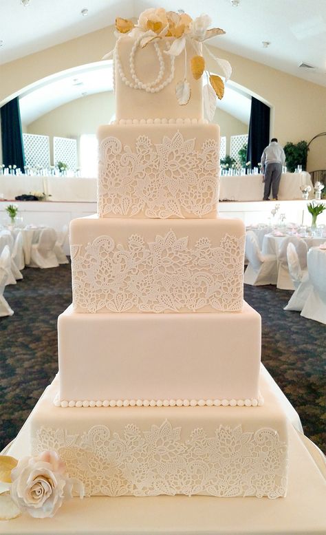 https://flic.kr/p/FjGxnU | A five tier square wedding cake | This ivory, white and blush wedding cake was covered in lace.  Sugar roses completed the design.   A five tier fondant covered square wedding cake. Blush Wedding Cake, White And Blush Wedding, Square Wedding Cake, Orange Wedding Cake, Blush Wedding Cakes, Wedding Cakes Elegant, Square Wedding Cakes, Fondant Wedding Cakes, Lace Wedding Cake