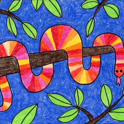 Animal Selfie, Tree Snake, Draw A Tree, 3rd Grade Art Lesson, Grade 1 Art, Snake Coloring Pages, Contest Ideas, First Grade Art, Virtual Teaching