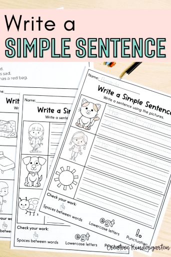 Once I have taught my kindergarten students some phonics skills, and they have an understanding of how to write words, I can start working on writing simple sentences for kindergarten. This is a big leap for students. They go from putting a couple of letters together to make a word to putting a few words together to make a whole sentence. Instructional Writing Activities, Guided Writing Kindergarten, Kindergarten Sentence Starters, Creative Writing For Kindergarten, Handwriting Prompts, Sentence Writing Kindergarten, Simple Sentences For Kindergarten, Simple Sentences Activities, Teaching Kindergarten Writing