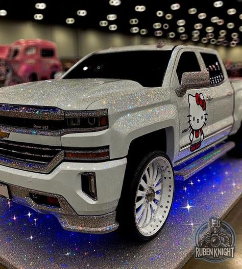 Hello Kitty Truck, Hello Kitty Car, Dropped Trucks, Hello Kitty Collection, Car Wrap, Car Art, Car Show, Luxury Cars, Dream Cars