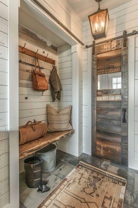 Mudroom Ideas Entryway, Small Mudroom Ideas, Farmhouse Mudroom, Rustic Wooden Bench, Mudroom Ideas, Mudroom Entryway, Mudroom Laundry Room, Entryway Shoe Storage, Shiplap Accent Wall