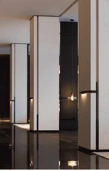 Column Design Interior, Column Cladding, Shopping Mall Interior, Internal Sliding Doors, Interior Minimal, Cladding Design, Interior Columns, Column Design, Lobby Interior