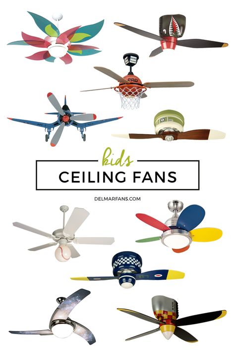 Kids' and baby room ceiling fans, have many unique, rainbow colored overhead accessories to match the youngster’s existing décor. | Del Mar Fans & Lighting Children Ceiling Fan, Ceiling Fans For Kids Rooms, Kids Room Ceiling Fan, Kids Ceiling Fan, Kids Room Ceiling, Ceiling Fan Diy, Antique Ceiling Tile, Kids Ceiling, Ikea Kids Room