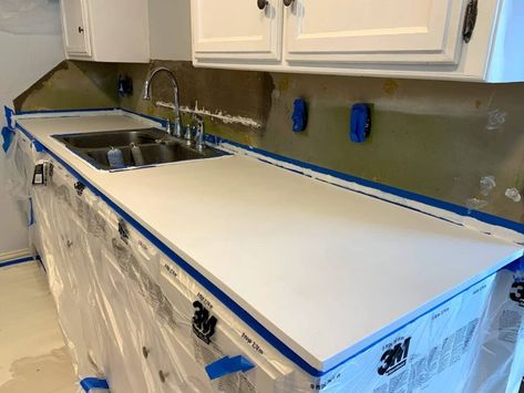 How to Apply Stone Coat Epoxy Countertops: Step-by-Step Instructions • Mama and More Stone Coat Epoxy Countertop, Appliance Epoxy On Countertops, How To Epoxy Countertops, Diy White Countertops, White Epoxy Countertop, Stone Coat Epoxy, Epoxy Resin Countertop, Stone Coat Countertop, Problems In Life