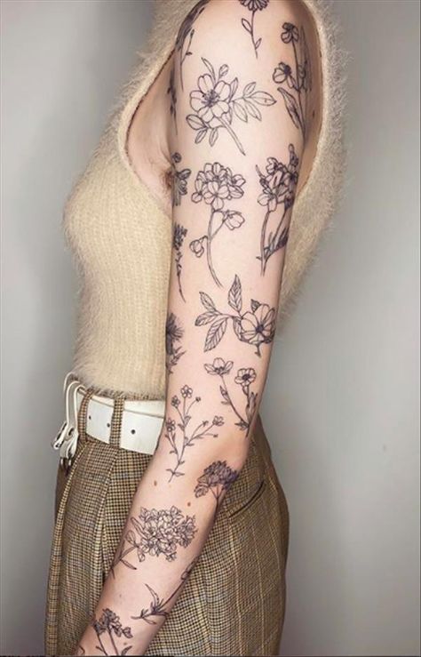 42 Creative Flower Tattoo Designs for Arms - The First-Hand Fashion News for Females Botanical Tattoo Sleeve, Hand Fashion, Floral Tattoo Sleeve, Flower Tattoo Sleeve, Botanical Tattoo, Arm Sleeve Tattoos, Symbol Tattoos, Best Sleeve Tattoos, Sleeve Tattoos For Women