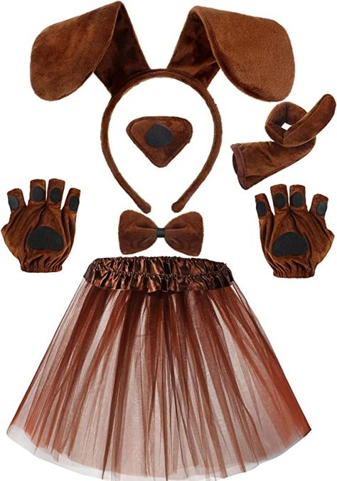 Amazon.com: Zhanmai 6 Pcs Puppy Dog Tutu Skirt Animal Costume Set Puppy Ears Headband Bow Tie Fake Nose Tail Puppy Paw Gloves for Halloween Party (Dark Brown) : Clothing, Shoes & Jewelry Puppy Costume For Kids, Puppy Ears Headband, Dog Costumes For Kids, Puppy Ears, Dog Ears Headband, Pretend Play Costumes, Paw Gloves, Fabric Tutu, Dog Tutu