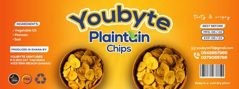 Plantain Chips Flyer Design, Plantain Chips Packaging Design, Plantain Chips Label Design, Chips Label Design, Chip Packaging, Plantain Chips, Custom Business Signs, Food Label, Food Menu Design