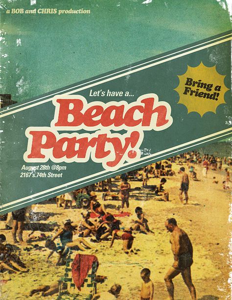 beach party Beach Party Graphic Design, Party Graphic Design, Vintage Beach Party, 60s Beach, Party Graphic, Bring Me To Life, 1 June, Design Edit, 6th Birthday Parties