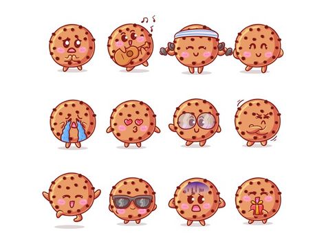 Cookie Cartoon Cute, Cookies Sticker, Kawaii Chocolate, Cookie Drawing, Hug Cartoon, Birthday Cake Illustration, Kawaii Cookies, Cookies Branding, Sticker Illustration