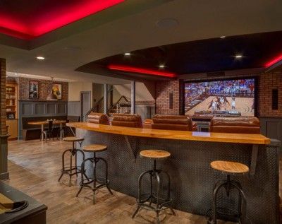 Man Cave Designs, Traditional Basement, Drop Down Ceiling, Transitional Basement, Down Ceiling, Finish Basement, Basement Finish, Man Cave Lighting, Basement Home Theater