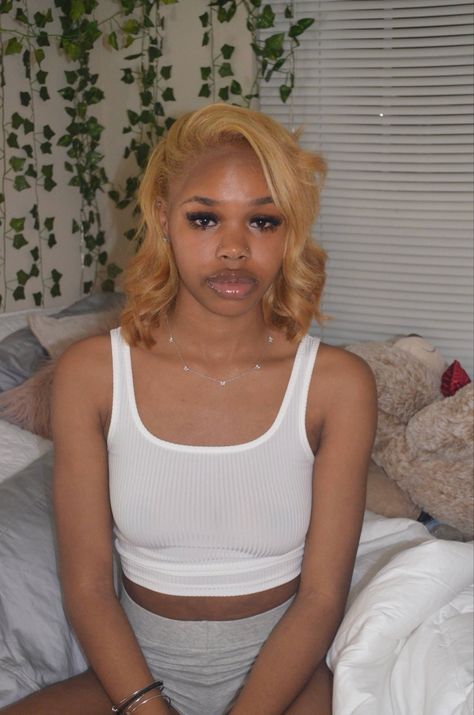 Relaxed Blonde Hair Black Women, Honey Blonde Dyed Hair On Black Women, Blonde Hair Color Ideas Black Women, Honey Blonde Silk Press, Blonde Hair Black Women Natural, Honey Blonde Hair On Black Women Natural, Blonde Hair Dyed Black, Honey Blonde Hair On Black Women, Natural Baddie