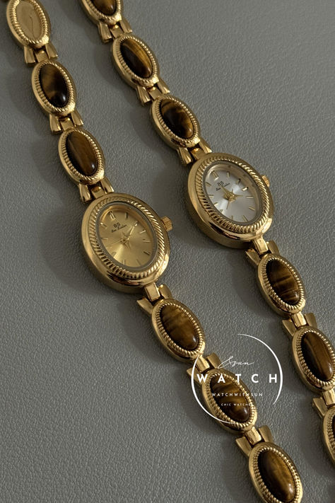 This watch features a small oval face paired with a special cat’s eye stone bracelet. Its vintage style exudes a chic and dainty charm, making it a perfect accessory for those who appreciate timeless elegance with a unique touch. Small Oval Face, Charm Making, Oval Face, Watches For Women, Tiger Eye Stone, Oval Faces, Eye Stone, Watches Jewelry, Stone Bracelet