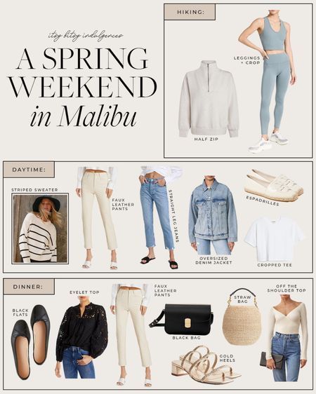 Malibu Outfit Spring, Beach Weekend Getaway Outfits, Spring Weekend Getaway Outfits, Malibu Outfit, Weekend Getaway Packing, Weekend Packing List, Weekend Getaway Outfits, Style Capsule Wardrobe, Nighttime Outfits