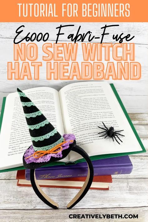 No Sew Witch Hat Headband with E6000 Fabri-Fuse by Creatively Beth #creativelybeth #e6000 #frabrifuse #witchhat #feltcrafts #headband #halloween #costume Witch Hat Headband, Sew A Witch Hat, Witch Hat Hair Clip Diy, Mini Felt Witch Hat Diy, Diy Halloween Headbands, Small Witch Hat Headband, Felt Witch Hat, Halloween Headband, Witch Diy