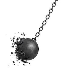 3d rendering of a black swinging wrecking ball crashing into a wall on white background. loss and destruction. demolition works. breaking bounds. Ball Drawing, Wall White, Wrecking Ball, Ap Art, Graphics Inspiration, 3d Rendering, Background Design, Wall Design, A Black