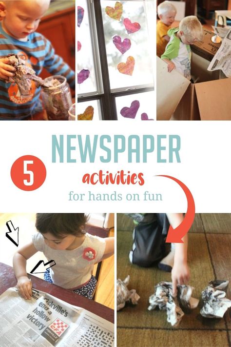 Grab all that newspaper from the recycling bin and try these 7 fun and simple activities perfect to help kids skills develop at home. Newspaper Activities, Hand Strengthening Activities, Sensory Activities For Kids, Teaching Kids Letters, Busy Activities, Simple Activities, Gross Motor Activities, Easy Toddler, Toddlers And Preschoolers