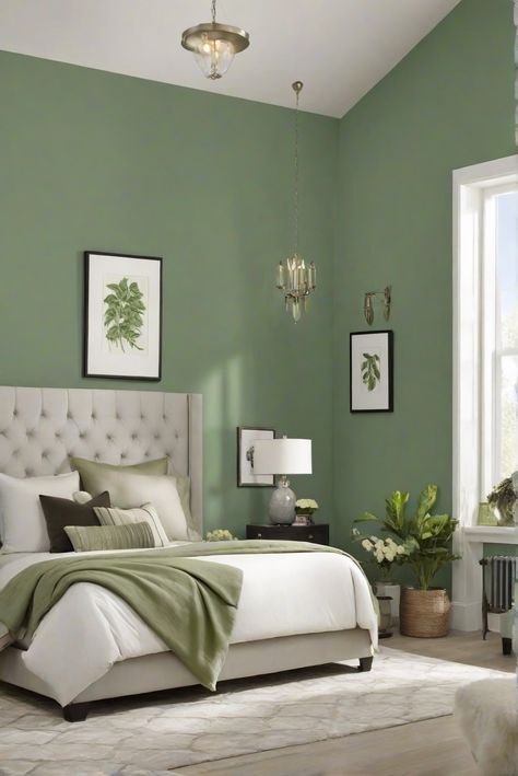 home decorating, home interior, interior bedroom design, kitchen designs Sage Green Bedroom Colour Palettes Accent Wall, Clary Sage Bedroom Walls, One Wall Sage Green Bedroom, Beat Green Paint For Bedroom, Simple Green Wall Mural, Green Walls Bedroom, Green Paint Colors Bedroom, Best Wall Paint, Green Bedroom Decor