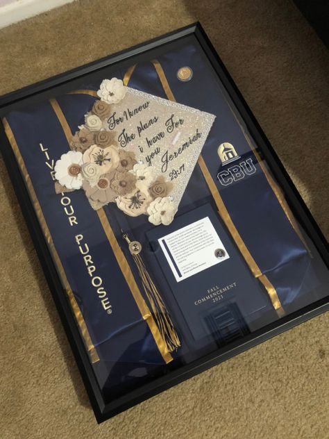 College Graduation Frame Display, Grad Frame Ideas, What To Do With Cap And Gown After Graduation, Framed Graduation Cap And Gown, Framed Graduation Cap, Frame Graduation Cap And Gown, Framed Cap And Gown Graduation, Cap And Gown Keepsake Ideas, Grad Keepsake Ideas