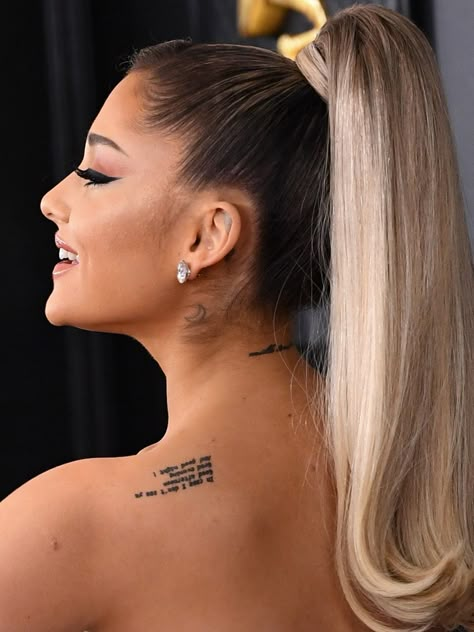 Ariana Grande Tattoos, Ariana Grande Baby, Ariana Grande Legs, Ariana Grande Body, Grande Tattoo, Ariana Grande Tattoo, Best Neck Tattoos, Ariana Grande Facts, Butterfly Tattoo On Shoulder