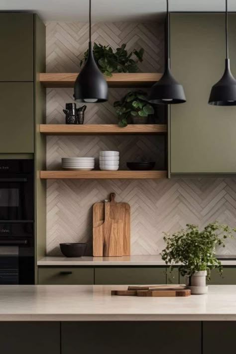 Why Everyone's Obsessed with Green Kitchen Cabinets Right Now! Old Farmhouse Kitchen, Cozy Fall Home, Green Kitchen Designs, Dark Green Kitchen, Green Kitchen Cabinets, Home Decor Cozy, Green Cabinets, Elegant Kitchens, Cozy Kitchen