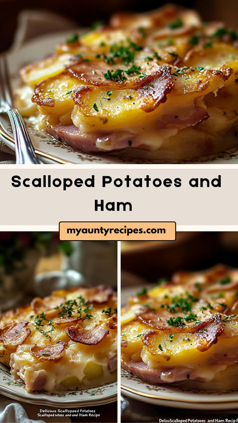 This Delicious Scalloped Potatoes and Ham recipe is the perfect side dish for holidays, family dinners, or any time you crave something comforting and hearty. Thinly sliced potatoes are layered with tender ham and a creamy cheese sauce, then baked until golden and bubbly. T What Goes With Scalloped Potatoes, Ham And Veggies, Oven Scalloped Potatoes And Ham, Scallop Potatoes And Ham Recipes, Ham And Cheese Scalloped Potatoes, Ham And Scalloped Potatoes Baked, Ham And Scalloped Potatoes Easy, Ham Cubes Recipes, Scalloped Potatoes And Ham Crock Pot