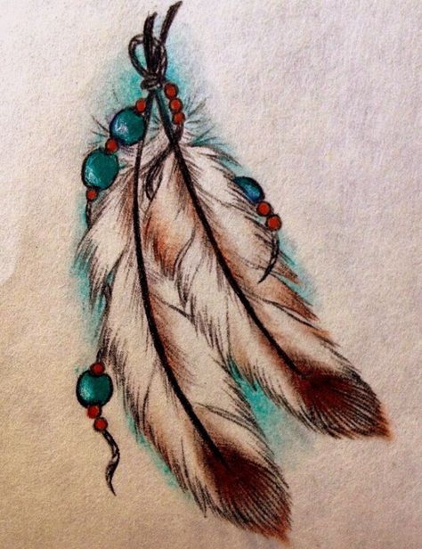 Love the beads and feathers! Tattoo Plume, Tattoo Feather, Indian Feather Tattoos, Native American Tattoos, Native Tattoos, Feather Tattoo Design, Indian Tattoo, American Tattoos, Feather Tattoo