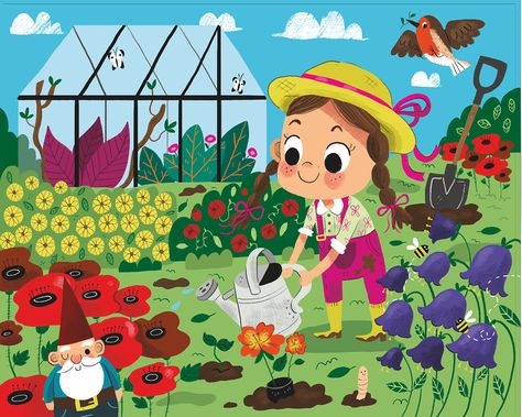 Puzzles on Behance 동화 삽화, Garden Illustration, Garden Girls, Cartoon Background, Illustrators On Instagram, Paper Cut Art, Art Drawings For Kids, Cartoon Clip Art, Flower Illustration