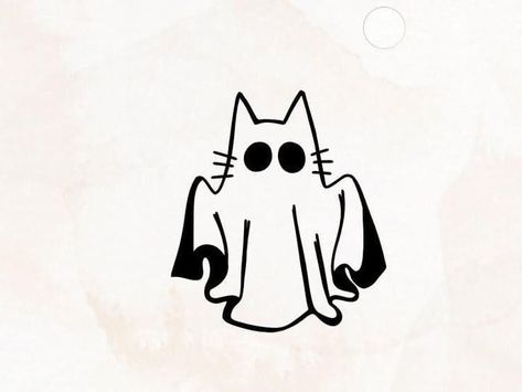 Ghost Kitty, Cat Tattoo Ideas, Birthday Tattoo, Ghost Tattoo, Clever Tattoos, Doodle Design, Doodle Tattoo, Spooky Tattoos, Cat Doodle