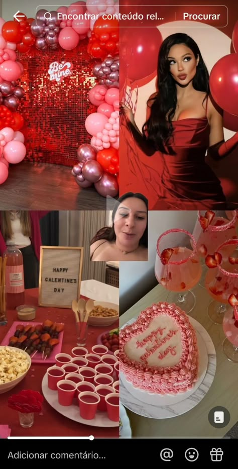 Red And Pink Theme Birthday Party, Red Birthday Theme Woman, 21 Birthday Ideas Party, Cherry Party Aesthetic, Red Party Ideas Decorations, Pink Red Birthday Party, Red Pink Birthday Theme, 23 Birthday Party Themes, Red 22 Birthday Ideas