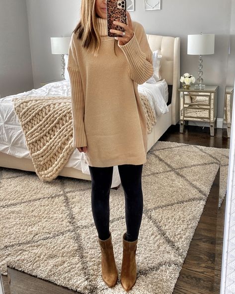 Dresses With Boots Winter, Jeans Booties Outfit, Sweater Dress Leggings, Sweater Leggings Outfit, Jeans Boots Outfit, Look Legging, Booties Outfit, White Mocha, Sweater Dress Outfit