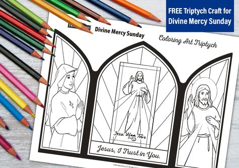 Divine Mercy Triptych Craft [free download] - Holy Heroes Divine Mercy Craft, Divine Mercy Novena, Divine Mercy Image, Divine Mercy Sunday, Works Of Mercy, Free Coloring Sheets, Faith Formation, Bible Lessons For Kids, Divine Mercy