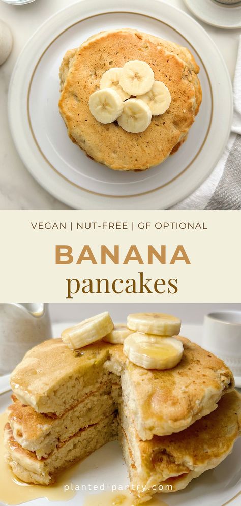 Indulge in these fluffy Vegan Banana Pancakes. Mashed ripe bananas add natural sweetness to these dairy and egg-free pancakes, making them the perfect wholesome breakfast. Vegan Breakfast Pancakes, Banana Pancakes Vegan, Easy Vegan Pancakes, Hot Chocolate Pancakes, Vegan Pancake Recipe, Banana Nut Pancakes, Best Vegan Pancakes, Vegan Protein Pancakes, Egg Free Pancakes