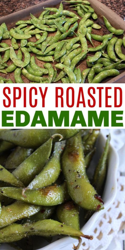 Edamame Recipes Spicy, Spicy Edamame, Edamame Recipe, Frozen Edamame, Roasted Edamame, Edamame Recipes, Snacks Appetizers, Healthy Snack Options, Pesto Recipe