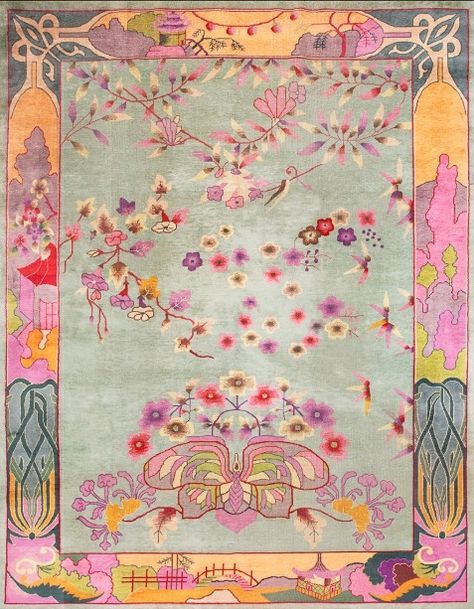 Chinese Folk Art, Chinese Art Deco, Art Deco Rug, Art Deco Rugs, Fabric Projects, Chinese Art, Colour Palette, Chinoiserie, Textile Art