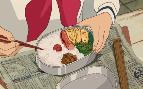 Food Scenes in Hayao Miyazaki Movies Studio Ghibli Food, Ghibli Food, Hayao Miyazaki Movies, From Up On Poppy Hill, Poppy Hill, Up On Poppy Hill, Anime Bento, Animated Food, Chihiro Y Haku