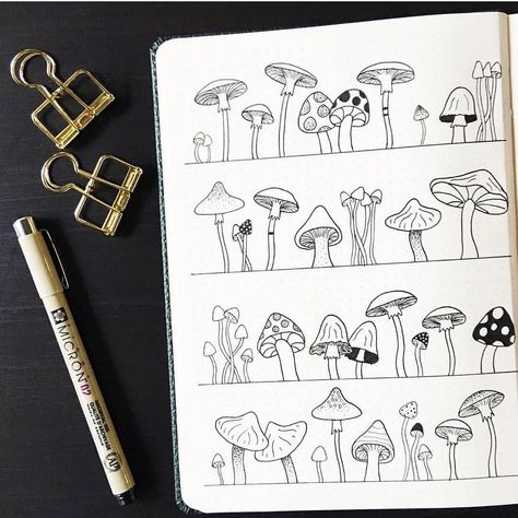 Mushroom Doodle, Bujo Doodles, Dot Journals, Easy Doodle Art, Doodles Zentangles, Bullet Journal Ideas Pages, New Crafts, Simple Doodles, Bullet Journal Inspiration