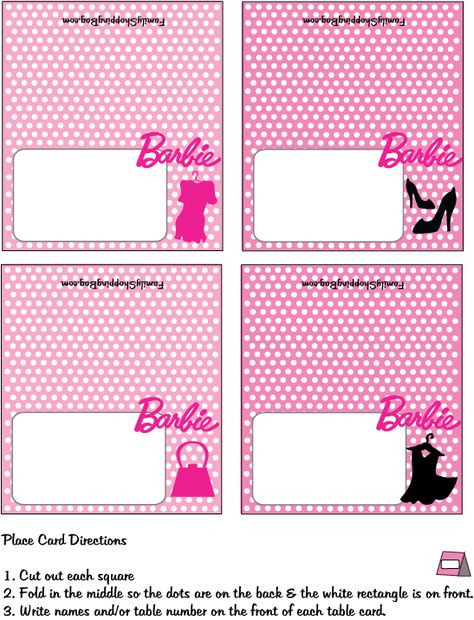 Place Card Barbie Template, Printable Barbie, Frozen Party Invitations, Barbie Bday, Barbie Decorations, Barbie Invitations, Printable Place Cards, Free Barbie, Barbie Printables