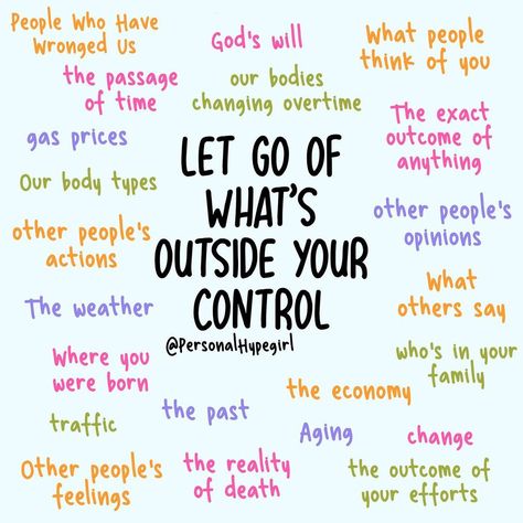 @personalhypegirl on Instagram: “Let go of what’s outside of your control and focus on the things you can control” Practicing Self Love, Mental Health Therapy, Healing Affirmations, Social Emotional Skills, Writing Therapy, Emotional Awareness, Positive Self Affirmations, Mental And Emotional Health, Mental Health Matters