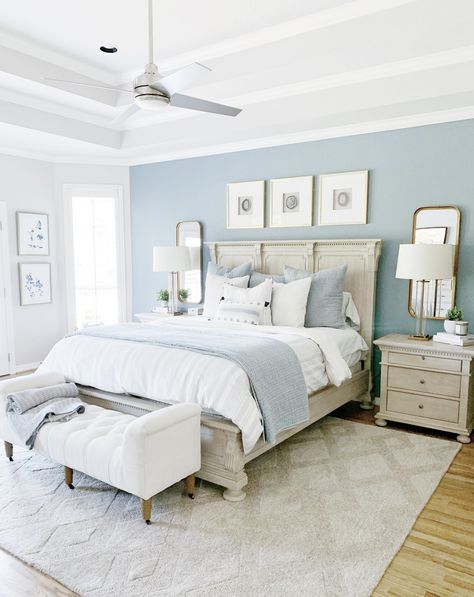 Costal Bedroom, Light Blue Bedroom, Beach House Bedroom, Coastal Bedroom Decorating, Blue Bedroom Decor, Coastal Bedrooms, Coastal Bedroom, Traditional Bedroom, Blue Rooms