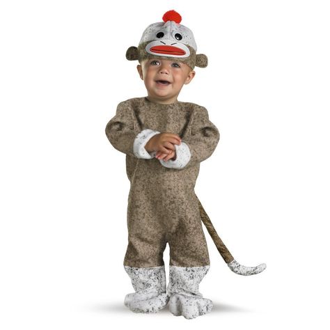 Sock Monkey Infant Halloween Costumes For Boys, Sock Monkey Halloween Costume, Sock Monkey Costume, Infant Halloween Costumes, Monkey Halloween Costume, Brown Slides, Monkey Costume, Halloween Costumes For Boys, Sock Monkey Baby